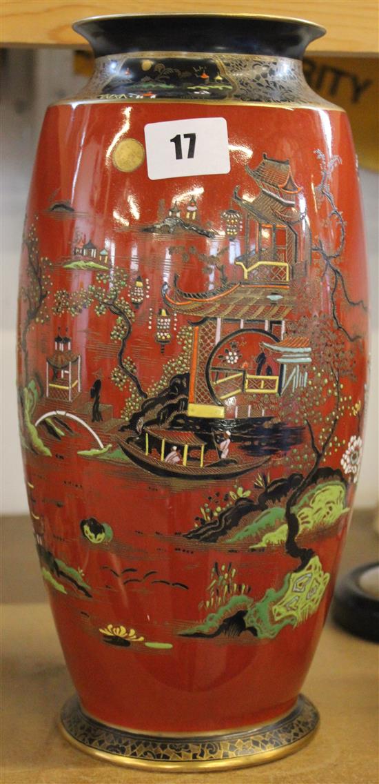 Rouge ground Carltonware vase with Oriental decoration circa 1910